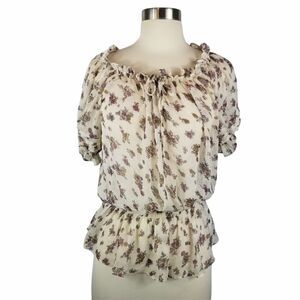 FOREVER 21 SIZE M. SEMI SHEER FLORAL PEASANT TOP